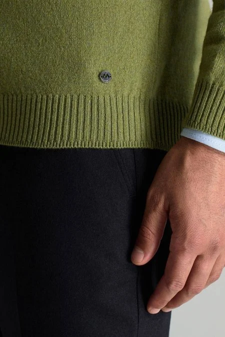 Polo Yaka Saf Kaşmir Yeşil Kazak