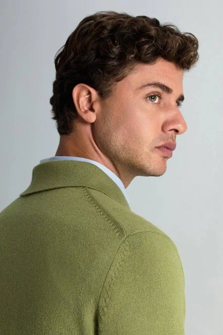 Polo Yaka Saf Kaşmir Yeşil Kazak