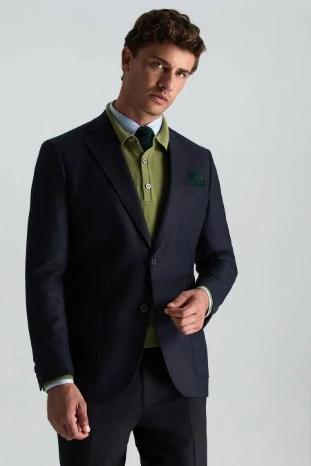 Polo Yaka Saf Kaşmir Yeşil Kazak