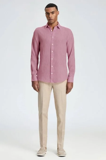 Pudra Saf Keten Spor Gömlek