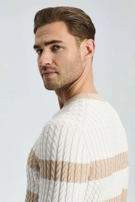 Saç Örgü Desen Krem Rengi Beyaz İnce Yazlık Triko