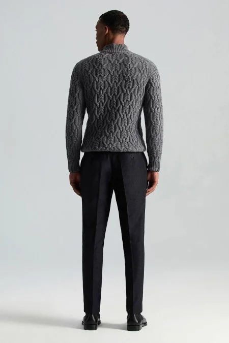 Saf Kaşmir Antrasit Chino Flanel Pantolon