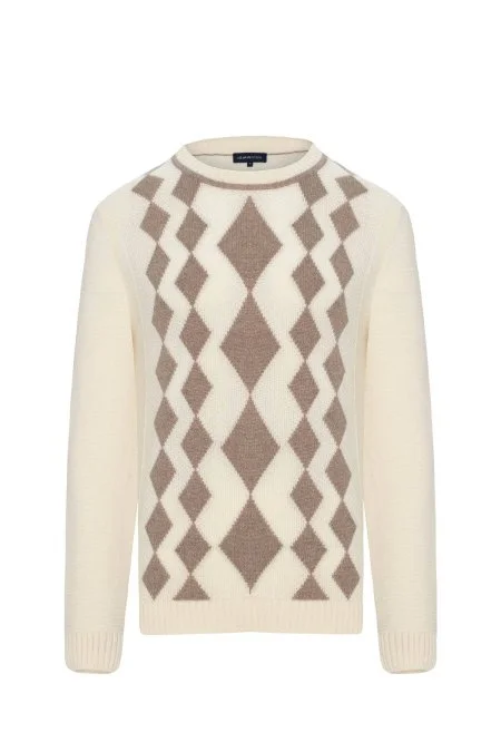 Baklava Desen Saf Kaşmir Ekru Kazak