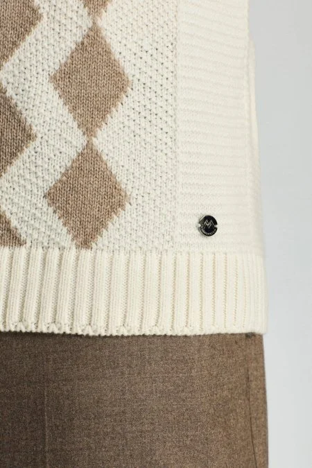 Baklava Desen Saf Kaşmir Ekru Kazak