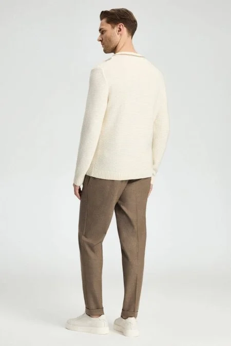 Baklava Desen Saf Kaşmir Ekru Kazak