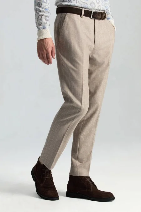 Saf Kaşmir Bej Chino Flanel Pantolon Saf Kaşmir Bej Chino Flanel Pantolon