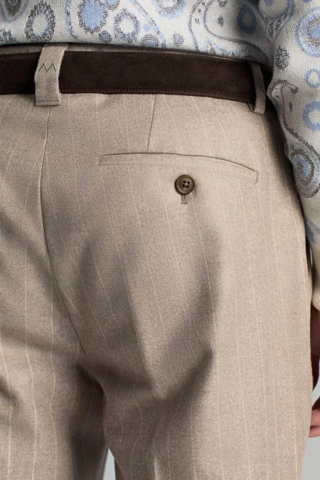 Saf Kaşmir Bej Chino Flanel Pantolon