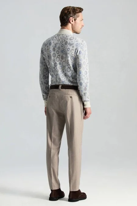Saf Kaşmir Bej Chino Flanel Pantolon