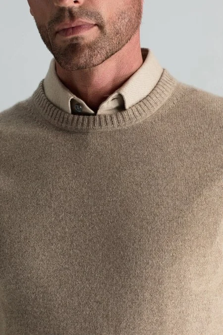 Saf Kaşmir Bisiklet Yaka Camel Kazak