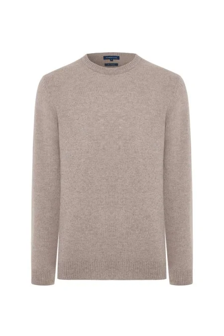 Saf Kaşmir Bisiklet Yaka Camel Kazak