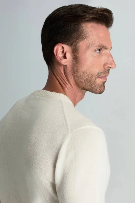 Saf Kaşmir Bisiklet Yaka Ekru Kazak