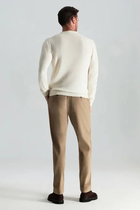 Saf Kaşmir Bisiklet Yaka Ekru Kazak