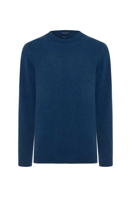 Saf Kaşmir Bisiklet Yaka Petrol Mavisi Kazak