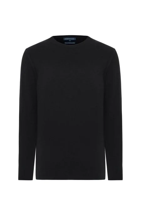 Saf Kaşmir Bisiklet Yaka Siyah Kazak