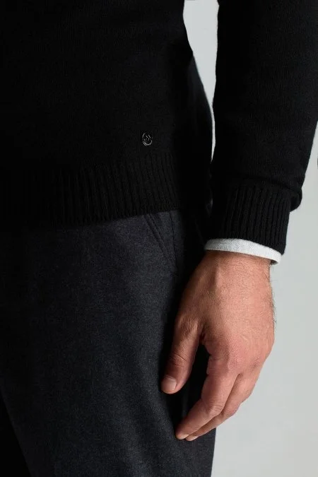 Saf Kaşmir Bisiklet Yaka Siyah Kazak