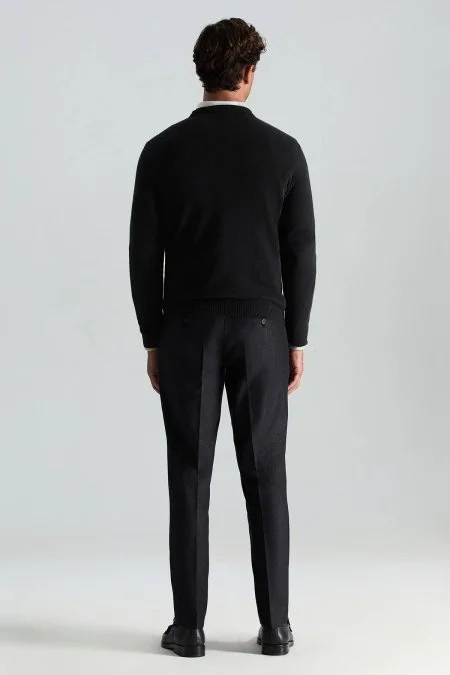 Saf Kaşmir Bisiklet Yaka Siyah Kazak