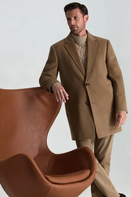 Saf Kaşmir Lupetto Yaka Saç Örgü Desenli Camel Kazak