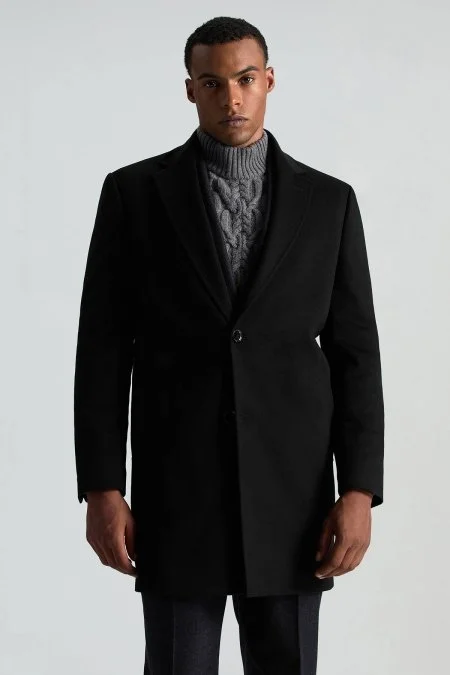 Saf Kaşmir Lupetto Yaka Saç Örgü Desenli Koyu Gri Kazak