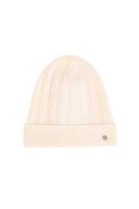 Saf Kaşmir Örgü Desenli Beyaz Bere