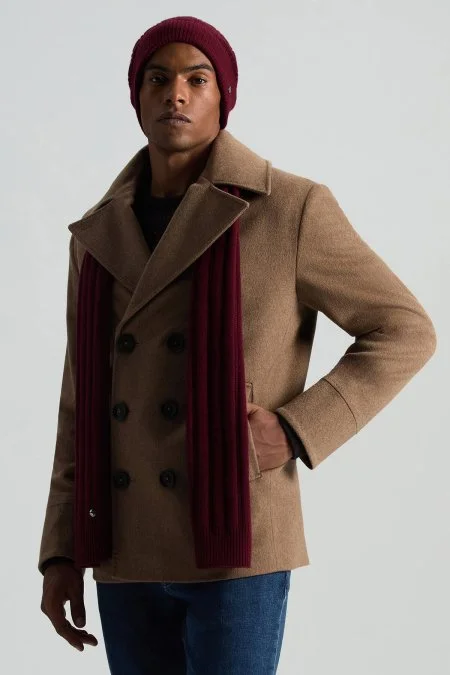 Saf Kaşmir Örgü Desenli Bordo Atkı