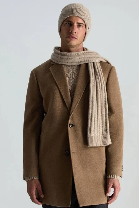 Saf Kaşmir Örgü Desenli Camel Atkı