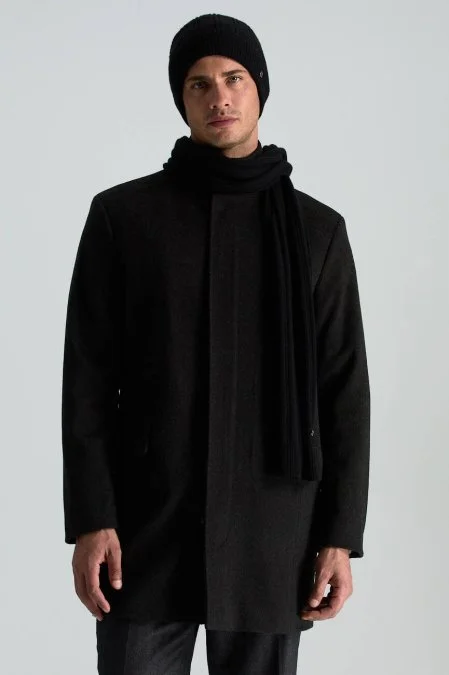 Saf Kaşmir Örgü Desenli Siyah Atkı