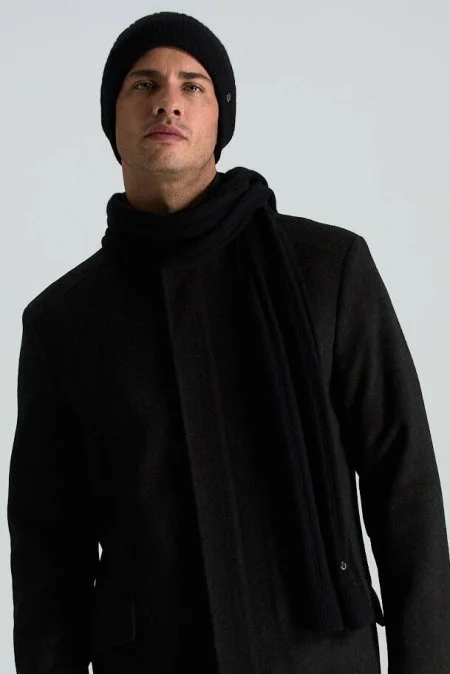 Saf Kaşmir Örgü Desenli Siyah Atkı