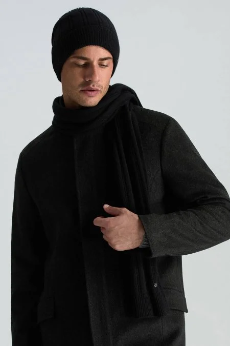 Saf Kaşmir Örgü Desenli Siyah Bere