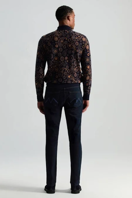 Saf Kaşmir Paisley Desen Lupetto Yaka Lacivert Triko