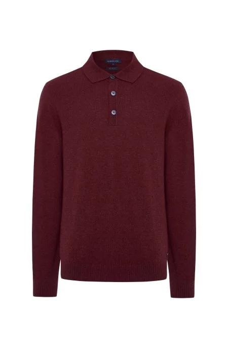 Polo Yaka Saf Kaşmir Bordo Kazak