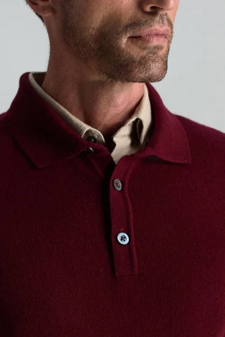 Polo Yaka Saf Kaşmir Bordo Kazak