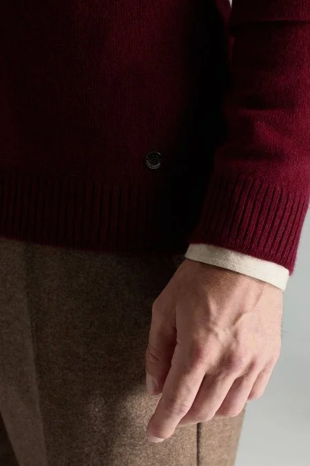 Polo Yaka Saf Kaşmir Bordo Kazak