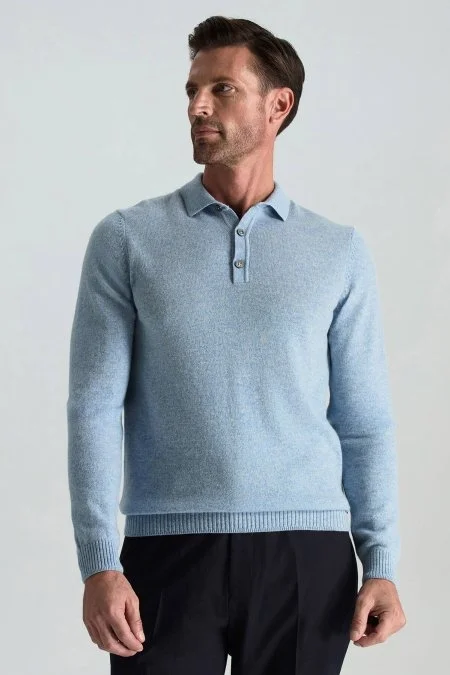 Polo Yaka Saf Kaşmir Gök Mavisi Kazak Polo Yaka Saf Kaşmir Gök Mavisi Kazak