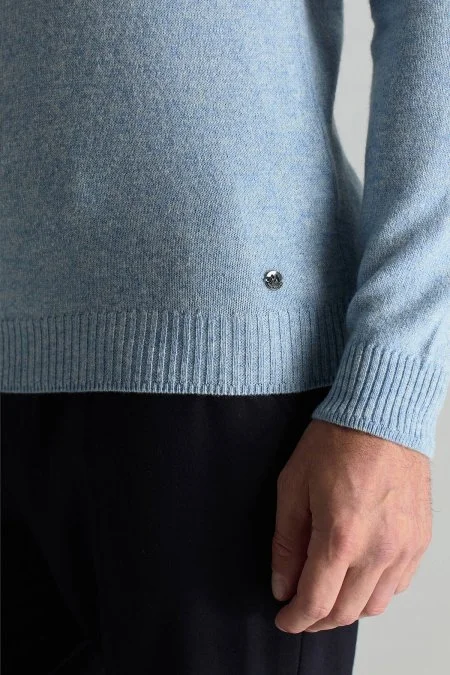 Polo Yaka Saf Kaşmir Gök Mavisi Kazak