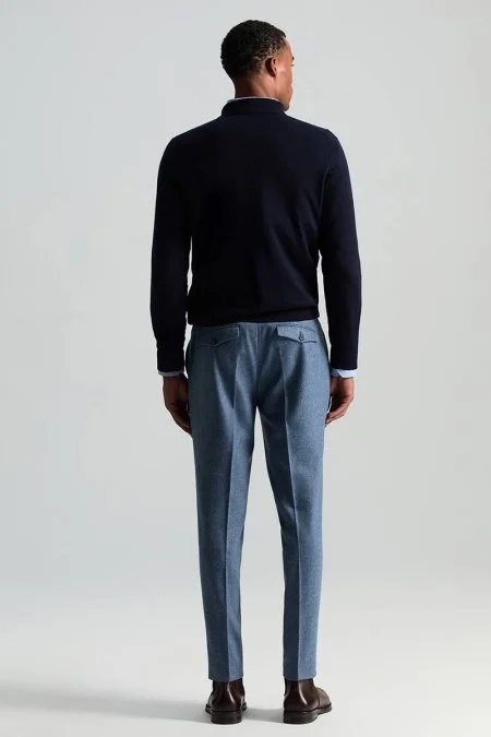 Saf Kaşmir Polo Yaka Şerit Desenli Lacivert Triko