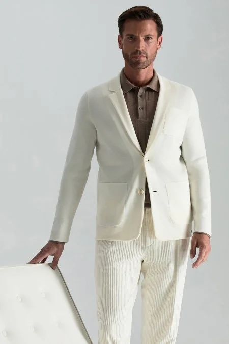 Saf Kaşmir Polo Yaka Şerit Desenli Tütün Rengi Triko