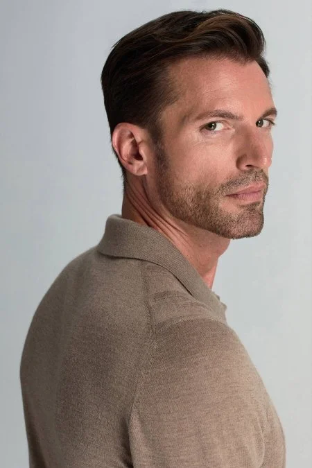 Saf Kaşmir Polo Yaka Şerit Desenli Tütün Rengi Triko