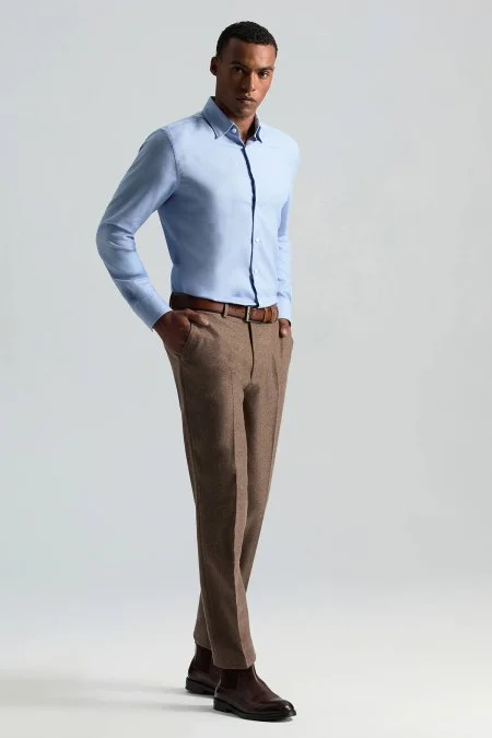 Saf Kaşmir Tütün Rengi Chino Flanel Pantolon