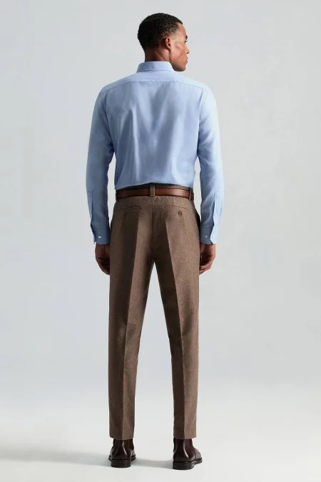 Saf Kaşmir Tütün Rengi Chino Flanel Pantolon