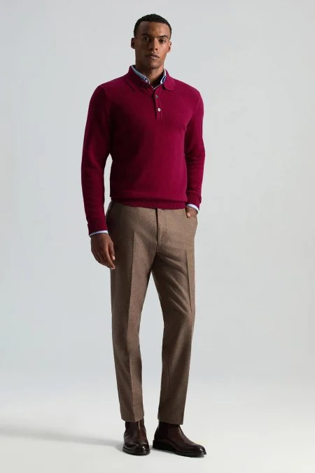 Saf Kaşmir Tütün Rengi Chino Flanel Pantolon