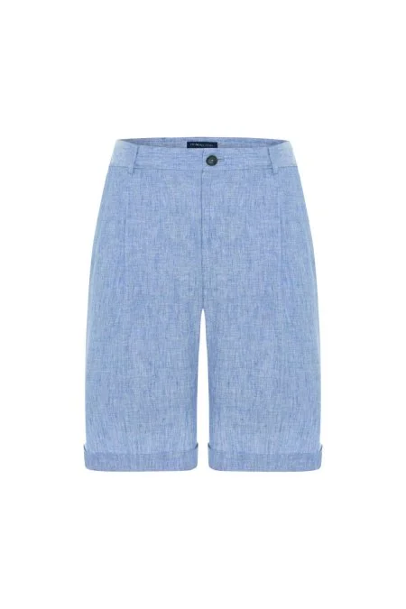 Saf Keten Açık Mavi Pileli Şort