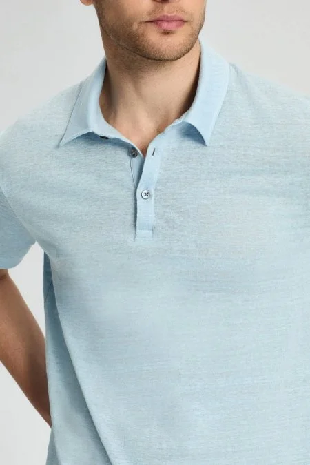 Saf Keten Açık Mavi Polo Yaka T-Shirt
