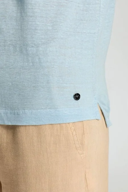 Saf Keten Açık Mavi Polo Yaka T-Shirt