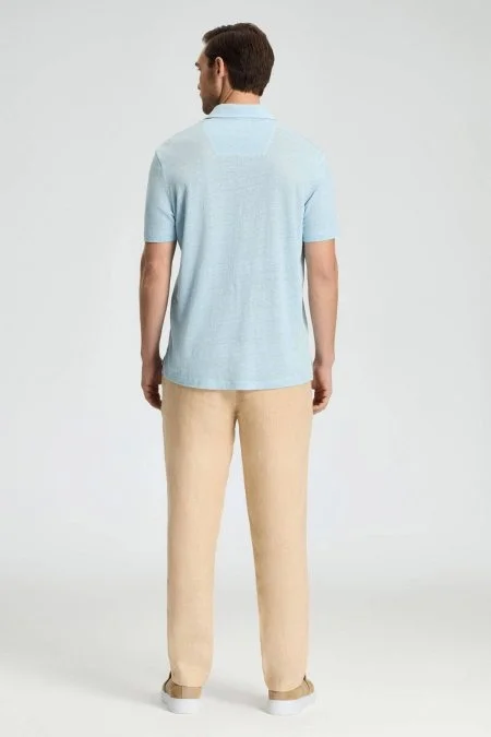 Saf Keten Açık Mavi Polo Yaka T-Shirt