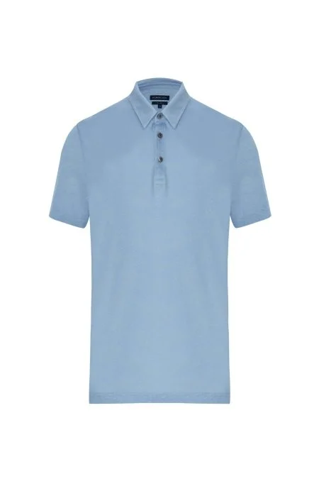 Saf Keten Açık Mavi Polo Yaka T-Shirt