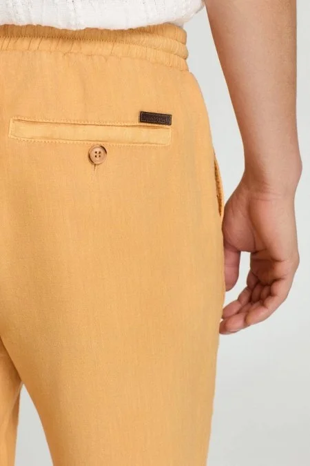 Saf Keten Bağcıklı Turuncu Pantolon