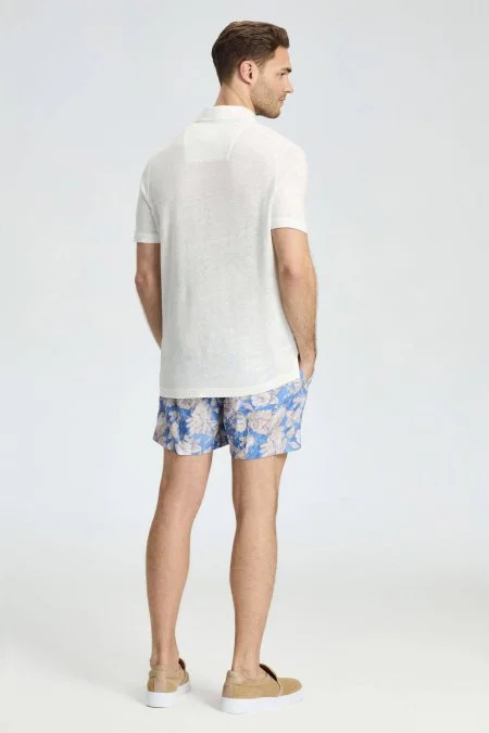 Saf Keten Beyaz Polo Yaka T-Shirt
