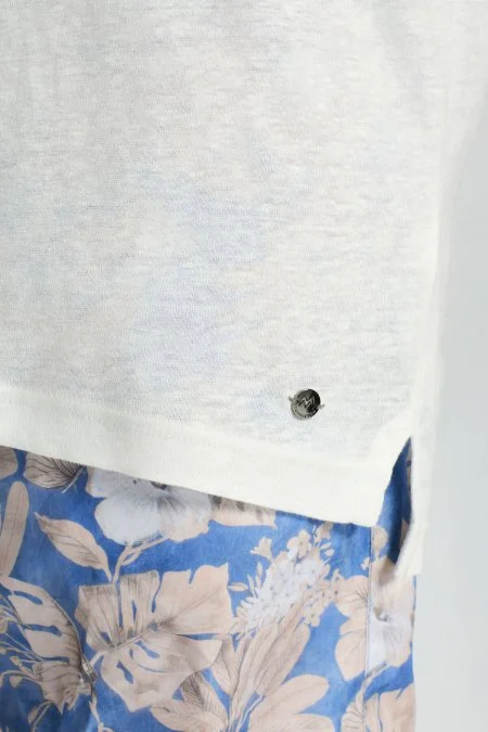 Saf Keten Beyaz Polo Yaka T-Shirt