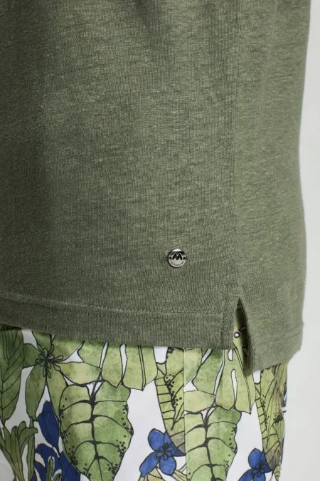 Saf Keten Haki Polo Yaka T-Shirt