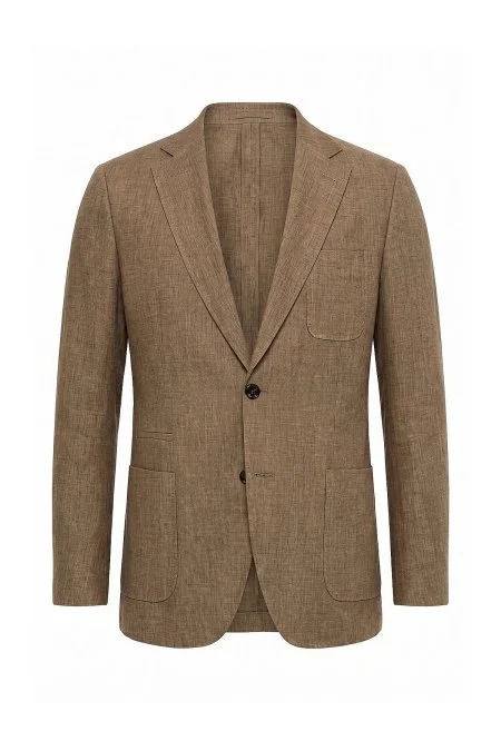 Saf Keten İtalyan Kumaş Kahverengi Blazer Ceket